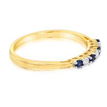 Load image into Gallery viewer, 9ct Yellow Gold Diamond And Created Round Sapphire Ring