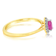 Load image into Gallery viewer, 9ct Yellow Gold Diamond And Created Pear Ruby Ring