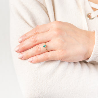 9ct Yellow Gold Diamond And Created Pear Emerald Ring