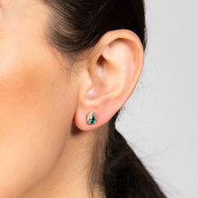 Load image into Gallery viewer, 9ct Yellow Gold Diamond And Created Pear Emerald Stud Earrings