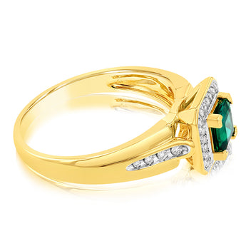 9ct Yellow Gold Created  Emerald And Diamond Ring