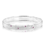 Sterling Silver Hand Engraved Ruby 65mm Bangle