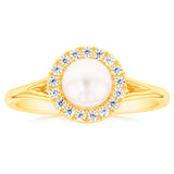 Sterling Silver 14ct Gold Plated Freshwater Pearl And Zirconia Ring