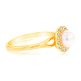 Sterling Silver 14ct Gold Plated Freshwater Pearl And Zirconia Ring
