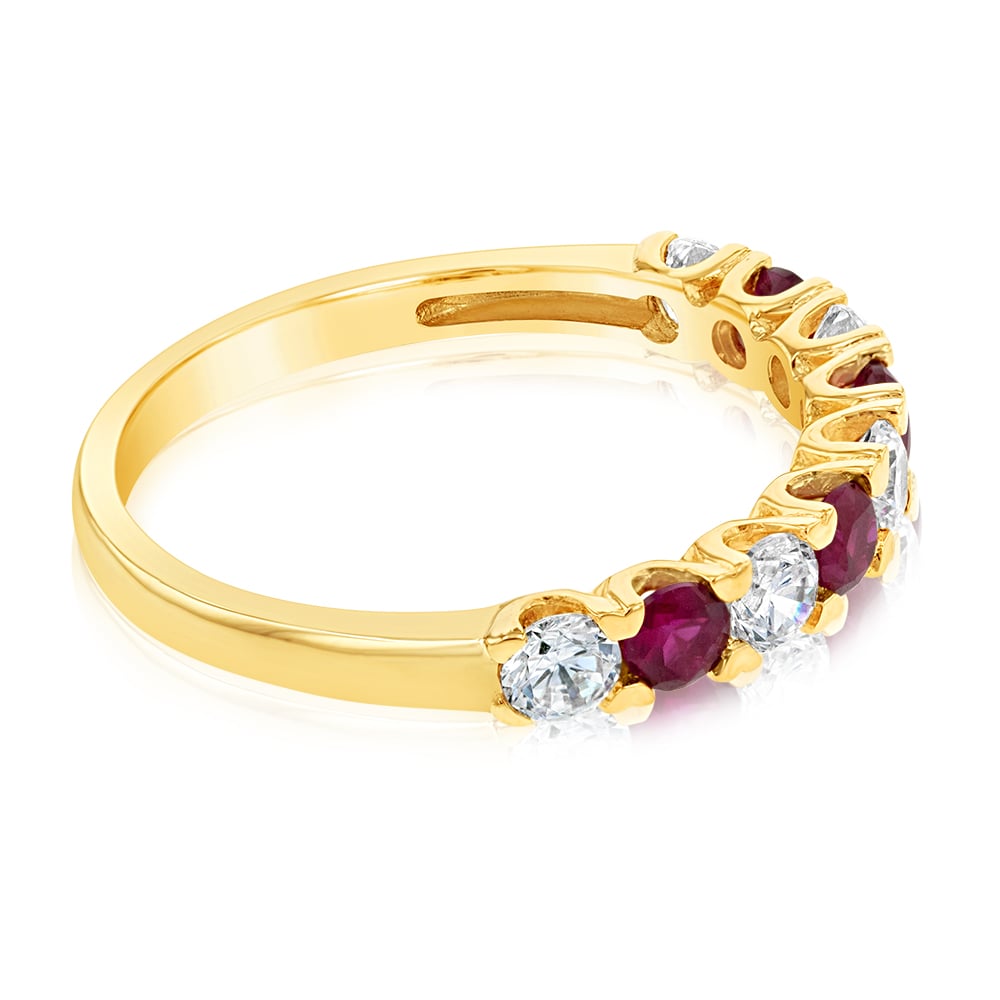 9ct Yellow Gold Cubic Zirconia And Created Ruby Ring