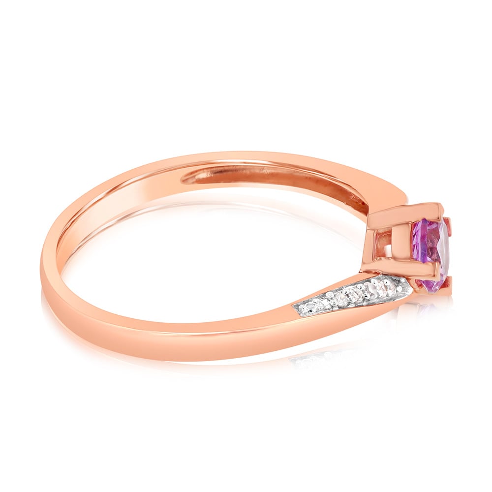 9ct Rose Gold Diamond And Created Pink Sapphire Ring