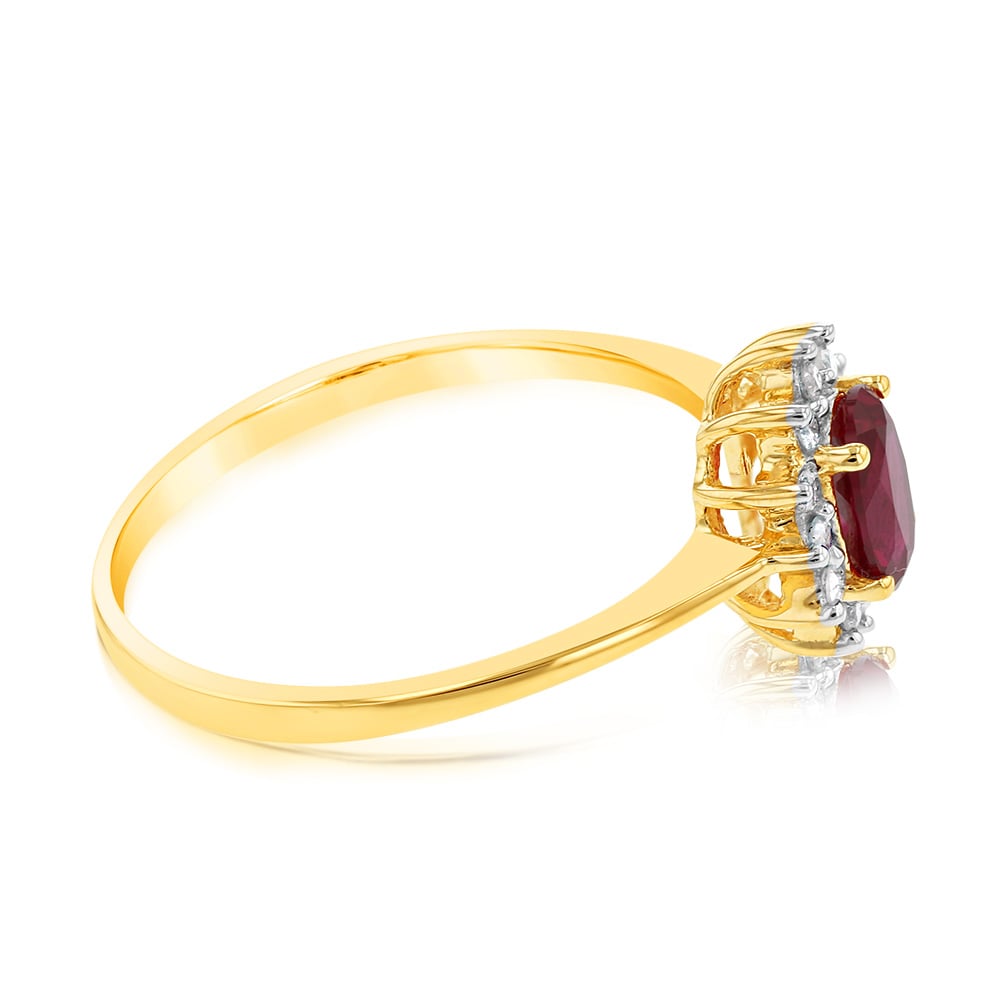 9ct Yellow Gold Diamond And Created Ruby Ring