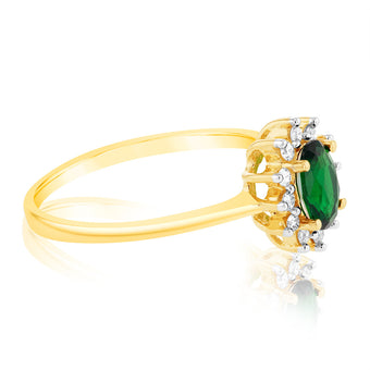 9ct Yellow Gold Diamond and Created Emerald Ring