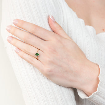 9ct Yellow Gold Diamond and Created Emerald Ring