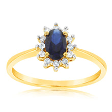 Load image into Gallery viewer, 9ct Yellow Gold Diamond And Created Sapphire Ring