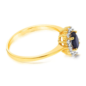 9ct Yellow Gold Diamond And Created Sapphire Ring