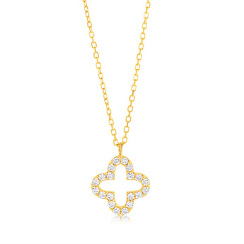 9ct Yellow Gold Zirconia Open Flower Pendant On Chain