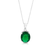 Load image into Gallery viewer, Sterling Silver Oval Created Emerald Pendant