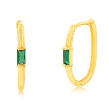 Load image into Gallery viewer, 9ct Yellow Gold Green Zirconia Elongated Sleeper Earrings