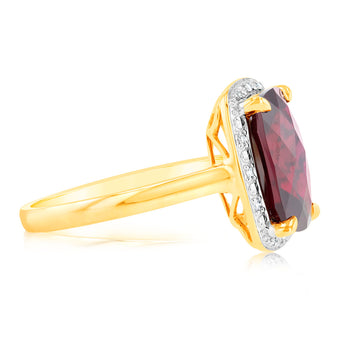 9ct Yellow Gold Created Ruby And Diamond Ring