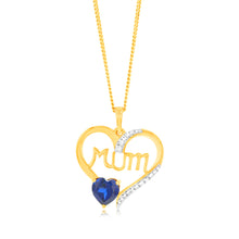 Load image into Gallery viewer, 9ct Yellow Gold Created Heart Sapphire And Diamond Mum Heart Pendant
