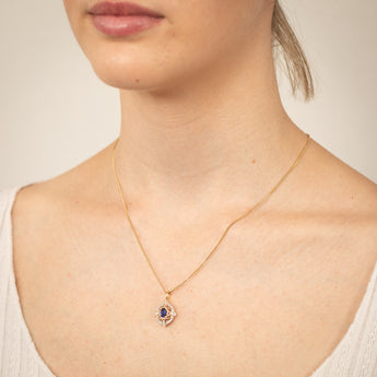 9ct Yellow Gold Oval Created Sapphire And Diamond Pendant
