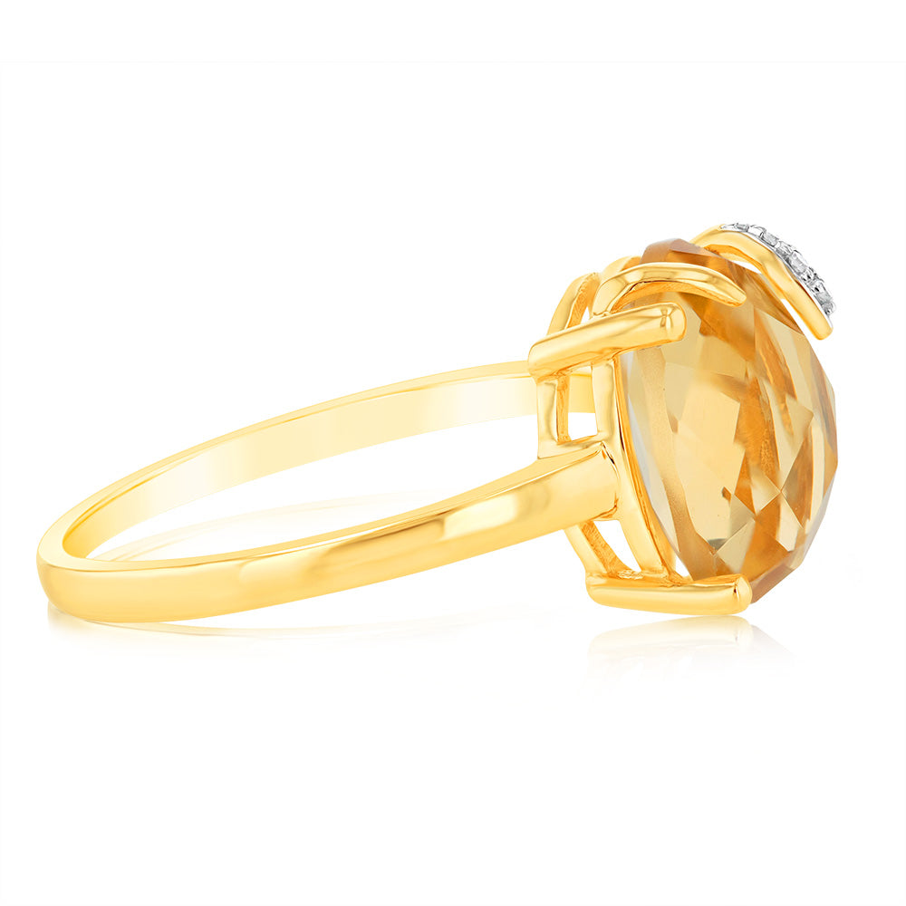 9ct Yellow Gold Natural Citrine And Diamond Ring