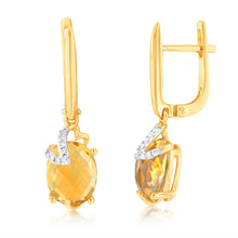 Load image into Gallery viewer, 9ct Yellow Gold Natural Citrine And Diamond Drop Earrings