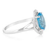 9ct White Gold Natural Blue Topaz And Diamond Ring