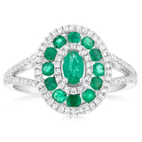 9ct White Gold Natural Emerald And Diamond Ring