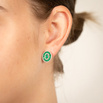 9ct White Gold Emerald And Diamond Fancy Earrings