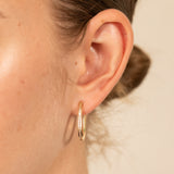 9ct Yellow Gold Double  Side Zirconia Elongated Hoop Earrings