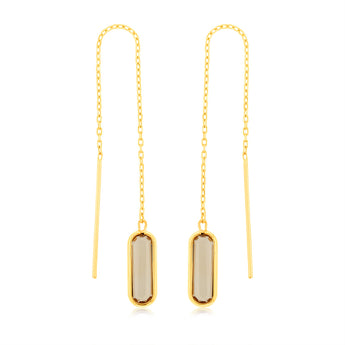 9ct Yellow Gold  Natural Quartz Threader Drop Earrings