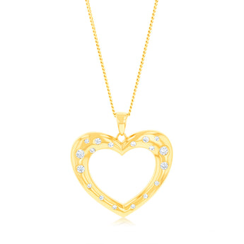 9ct Yellow Gold Zirconia Open Heart Pendant