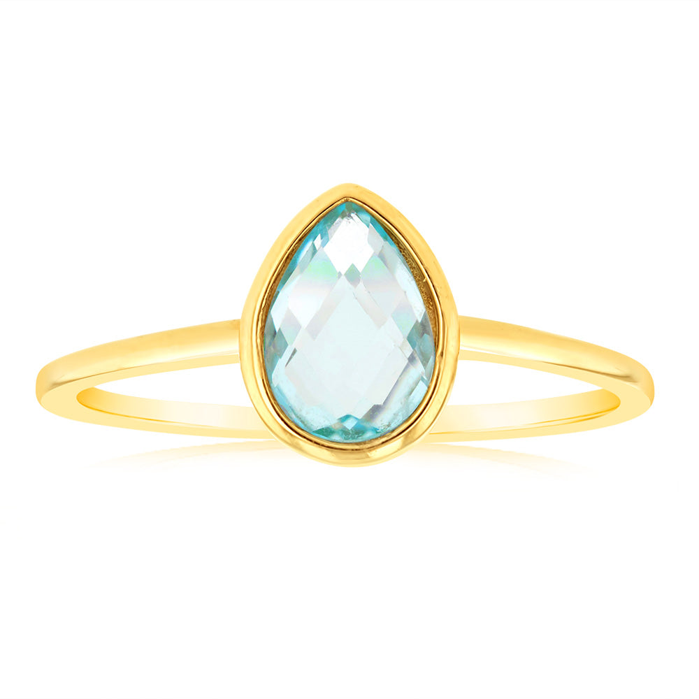 9ct Yellow Gold Natural Blue Topaz Ring