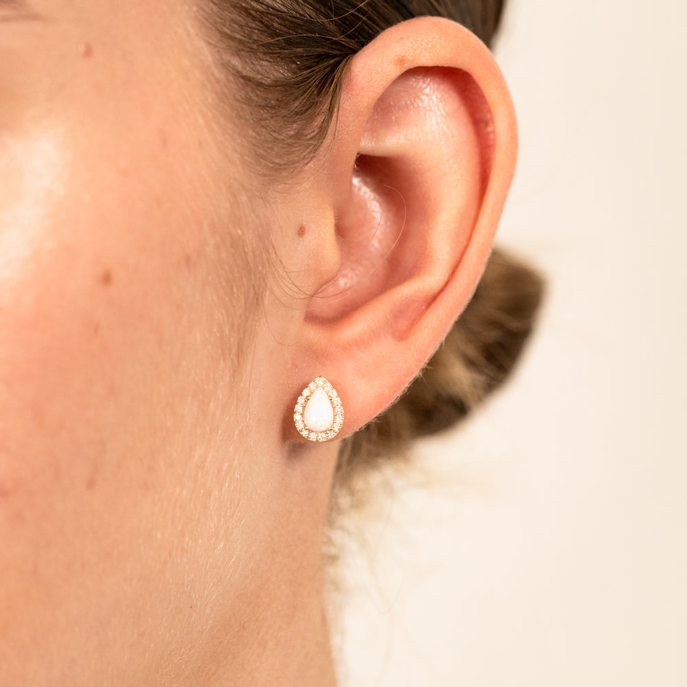 9ct Yellow Gold Teardrop Created Opal & Zirconia Stud Earrings