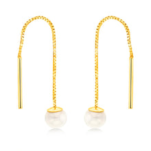 Load image into Gallery viewer, 9ct Yellow Gold Fresh Water Pearl Box Chain Threader Earrings