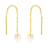 9ct Yellow Gold Fresh Water Pearl Box Chain Threader Earrings