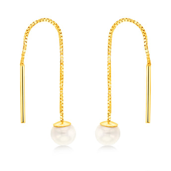 9ct Yellow Gold Fresh Water Pearl Box Chain Threader Earrings