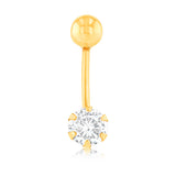 Cubic Zirconia Belly Bar in 9ct Yellow Gold