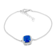Load image into Gallery viewer, Sterling Silver Rhodium Plated Rectangle Created Blue Opal And White Zirconia 15.5+3cm Bracelet