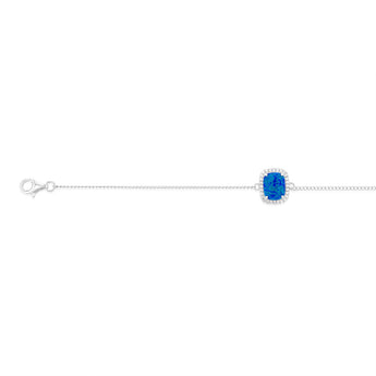 Sterling Silver Rhodium Plated Rectangle Created Blue Opal And White Zirconia 15.5+3cm Bracelet