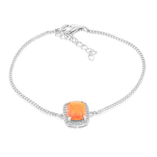 Load image into Gallery viewer, Sterling Silver Rhodium Plated Rectangle Created Orange Opal And White Zirconia 15.5+3cm Bracelet