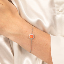 Load image into Gallery viewer, Sterling Silver Rhodium Plated Rectangle Created Orange Opal And White Zirconia 15.5+3cm Bracelet