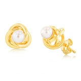 9ct Yellow Gold 4mm Fresh Water Pearl Knot Stud Earrings