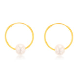 9ct Yellow Gold 5mm Fresh Water Pearl 13mm Sleeper Earrings