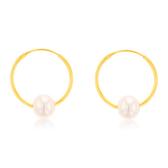 9ct Yellow Gold 5mm Fresh Water Pearl 13mm Sleeper Earrings