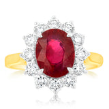 1 Carat Lab Grown Diamond and 4ct Natural Enhanced Ruby Ring in 9ct Yellow Gold