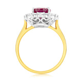 1 Carat Lab Grown Diamond and 4ct Natural Enhanced Ruby Ring in 9ct Yellow Gold