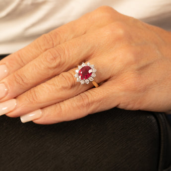 1 Carat Lab Grown Diamond and 4ct Natural Enhanced Ruby Ring in 9ct Yellow Gold