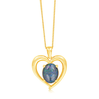 9ct Yellow Gold Oval Triplet Opal Heart Pendant