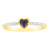 Created Sapphire & Heart Shaped Diamond Ring in 9ct Yellow Gold