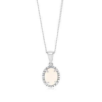 Opal and Diamond Pendant in Sterling Silver
