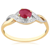 Created Oval Shape Ruby 5x4mm With Diamonds in 9ct Yellow Gold