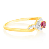 Created Oval Shape Ruby 5x4mm With Diamonds in 9ct Yellow Gold